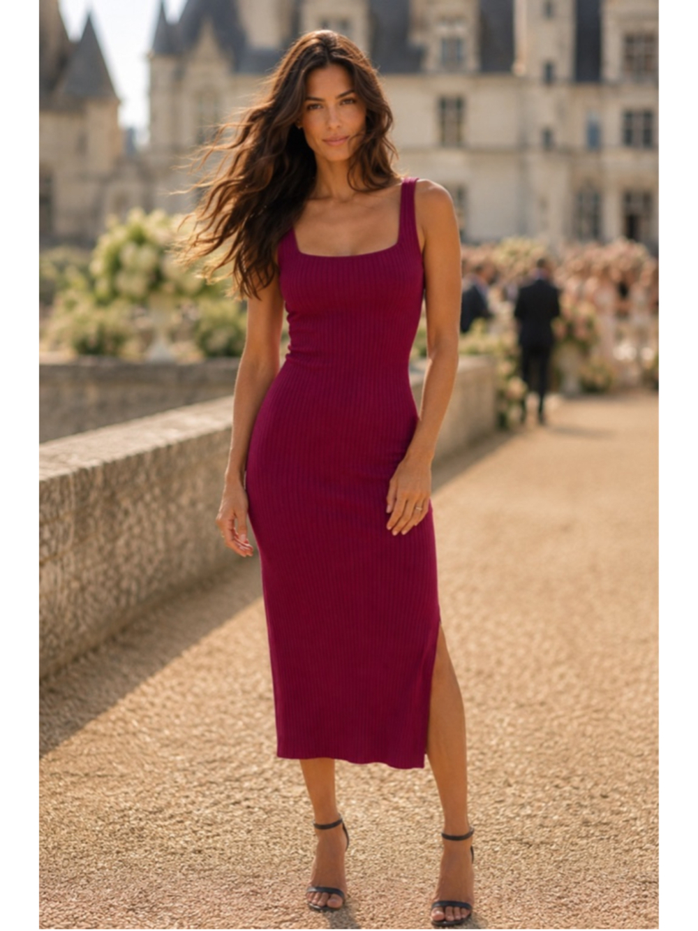 Wild Fable Berry Ribbed‎ Bodycon Midi Dress Minimalist Clean Girl Glam City Boho